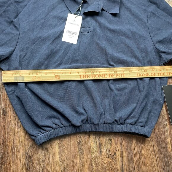 NEW Tuckernuck Top Women's L Navy Blue Polo Shirt Elastic Waist Short Sleeves - Picture 6 of 7